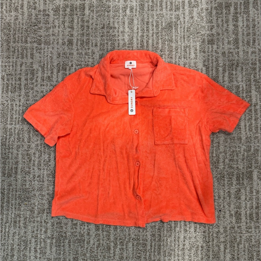 NWT Sundry Bright Orange Terry Cloth Shirt